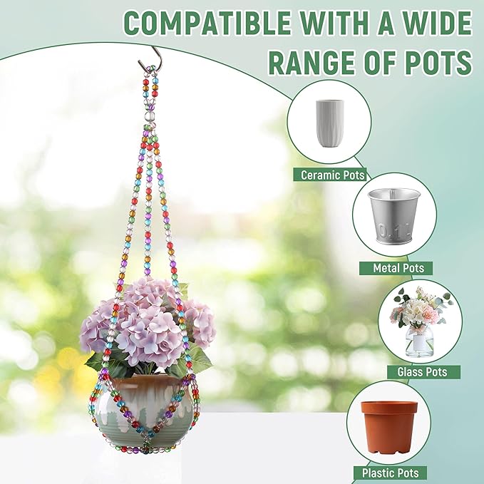 2 Pack Macrame Plant Hanger, Handmade Glass Bead Plant Hanger Colorful - Image 5