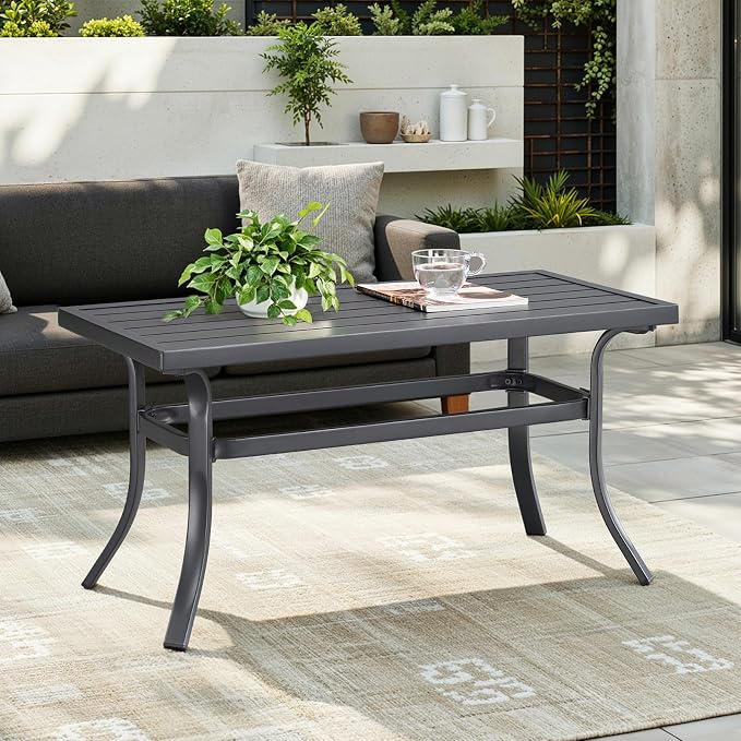 ONBRILL Small Metal Outdoor Coffee Side Table, Steel Coffee Tables - Image 4