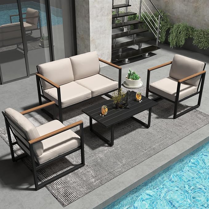 GarveeLife 4 Piece Metal Outdoor Conversation Set by GarveeLife