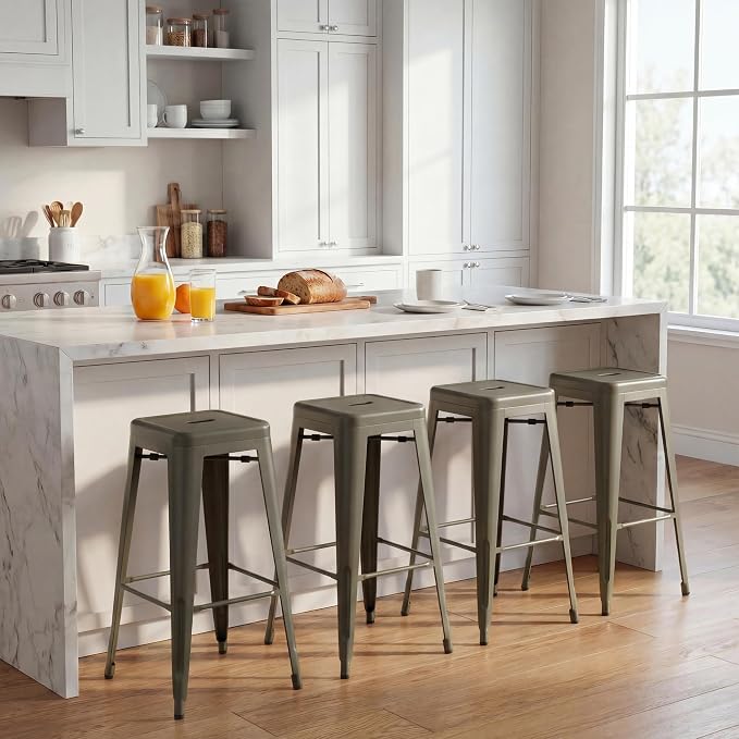 Shahoo 30 Inches Metal Bar Stools Counter Height Stackable Backless Stools - Image 2
