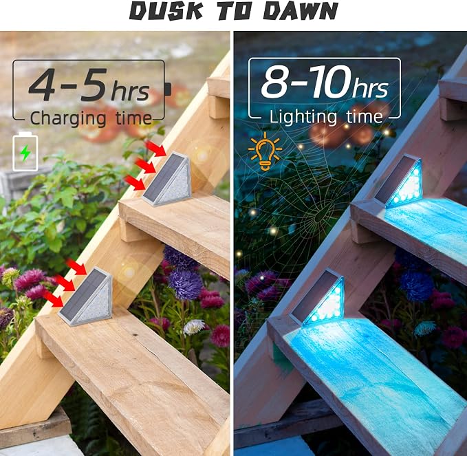 NIORSUN Solar Step Lights, 6 Pack RGB Solid Color Changing Solar Stair Lights - Image 8
