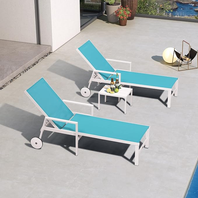 PURPLE LEAF Lounge Chair Outdoor Set 2 Pieces White Aluminum Chaise Lounge by PURPLELEAF