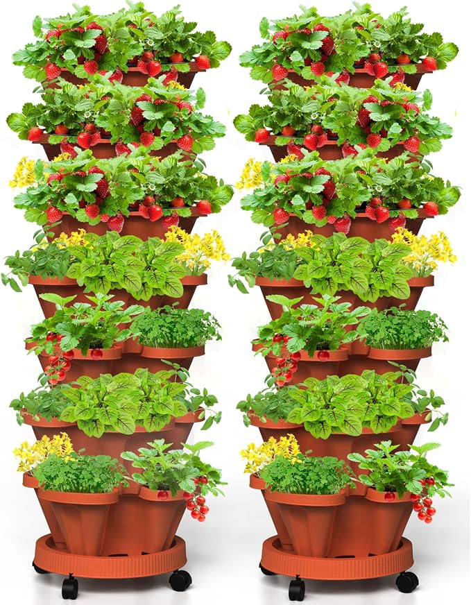 7 Tiered Strawberry Vertical Planter 2 Pack, Stackable Tower Garden Planter by Tectsia
