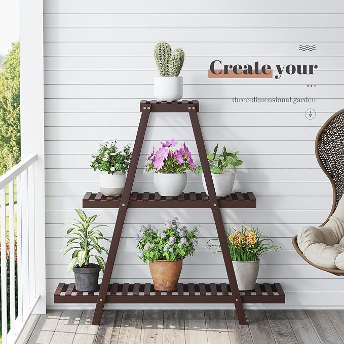 Plant Stand For Indoor Outdoor Tiered Plant Shelf 3 Tier 8 Potted Bamboo Flower - Image 5