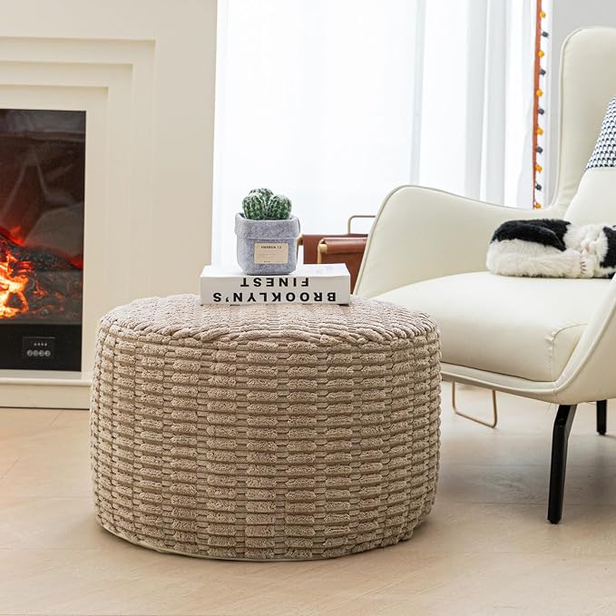 Asuprui Pouf Ottoman Stuffed Round Modern Foam Filled Ottoman Foot Rest Poufs - Image 2