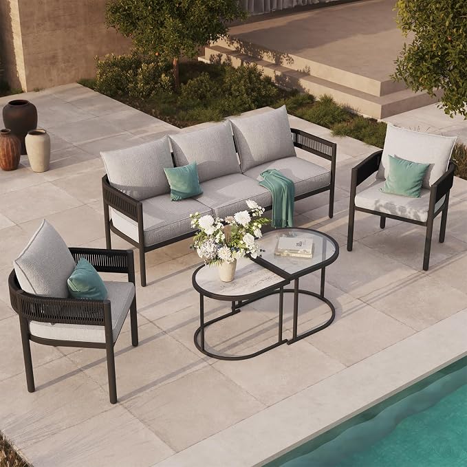 Grand patio 5-Piece Outdoor Furniture Set, 5 Seats Wicker Sofa Conversation Set by GrandPatio