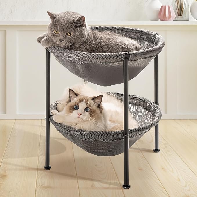 Double Cat Bed Grey, Breathable Kitty Bed by JUNSPOW