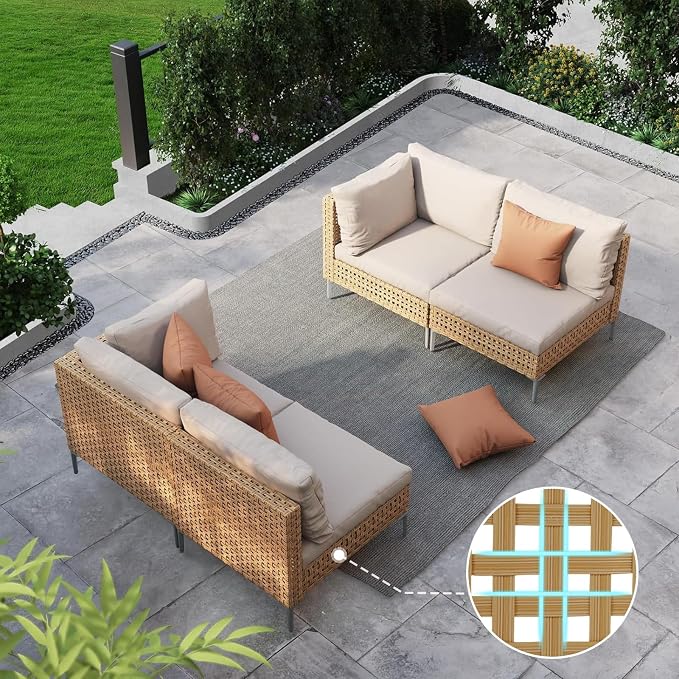 Grand patio 4-Piece Wicker Patio Furniture Set, Boho Outdoor Sectional Sofa by GrandPatio