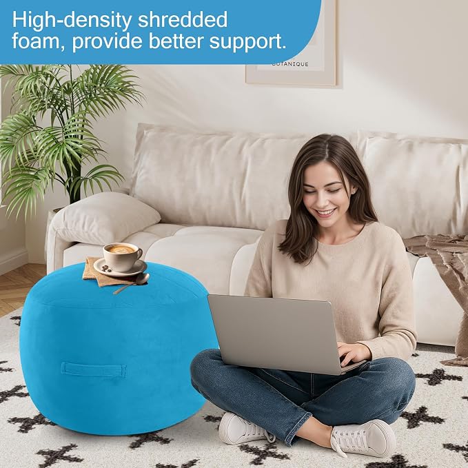 MeMoreCool Round Stuffed Pouf Ottoman Foot Rest, Floor Pouf Foot Stool - Image 4