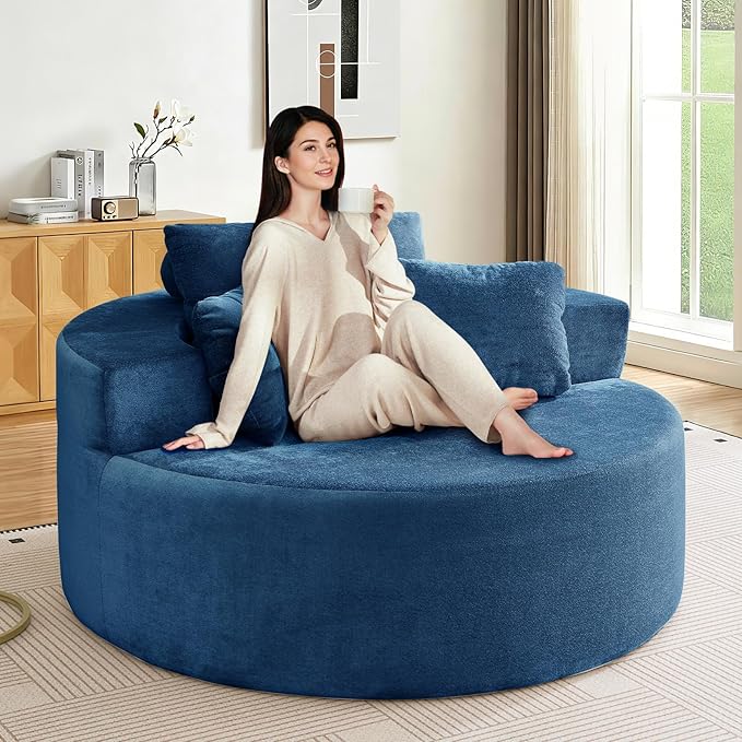 Antetek Oversized Round Chaise Longue Chair Indoor, Modern 55-inch Upholstered by Antetek