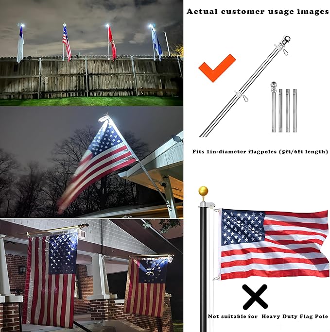 Solar Flag Pole Light, Bright White 6000k Flagpole Light Upgrade Solar Powered - Image 8