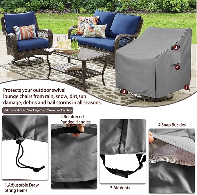 Okcool Outdoor Swivel Chair Cover 2 Pack, Outdoor Furniture Patio Chair Covers - Image 4
