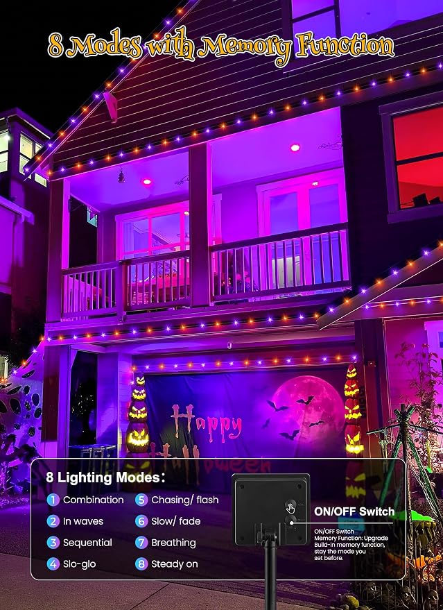Brightown 4 Pack Solar Halloween String Lights, Total 184FT 480 LED Solar - Image 3