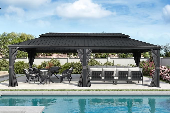 PURPLE LEAF 12' X 28' Large Hardtop Gazebo Aluminum Gazebo by PURPLELEAF
