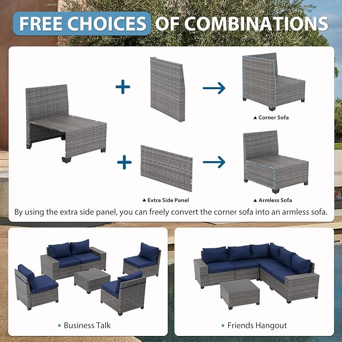 JOIVI 6 Pieces Outdoor Patio Furniture Set, Rattan Patio Sectional Sofa - Image 5