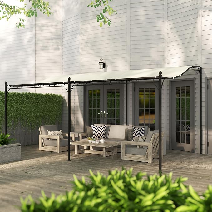 Outsunny 10' x 16' Outdoor Pergola Canopy, Wall-Mounted Metal Patio Canopy - Image 9