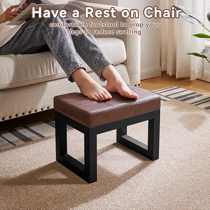 IBUYKE 16 Inch Small Foot Stool Ottoman, Rectangle PU Faux Leather Foot Rest - Image 4