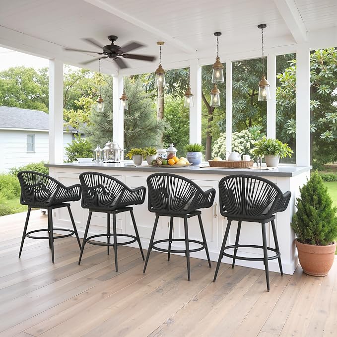 24” Outdoor Swivel Bar Stools Set of 4, Counter Height Bar Stools by HOMTHING