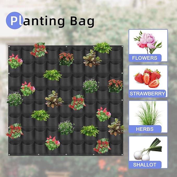 72 Pockets Hanging Planter Bags, Hanging Vertical Wall Mounted Plant Planting - Image 5
