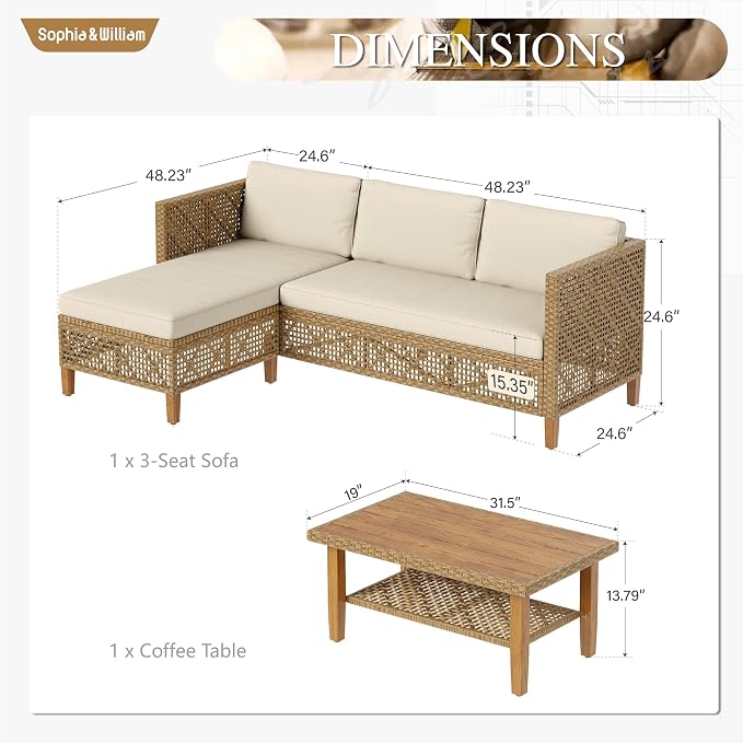 Sophia & William Outdoor Rattan Sofa Set - Image 8