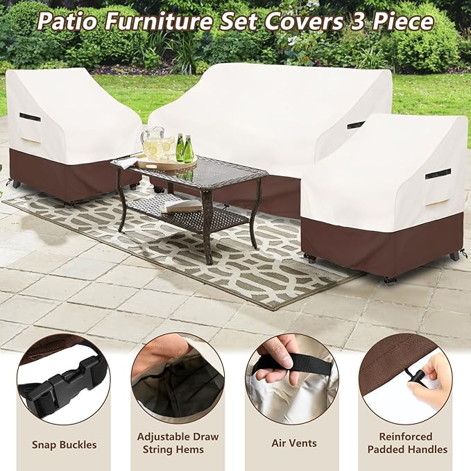 Patio Furniture Covers, 3 Piece Heavy Duty Waterproof Outdoor Furniture Cover - Image 4