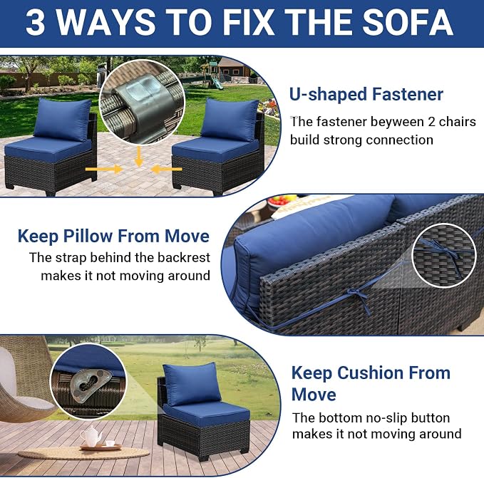 Jing's Villa 10-Piece Patio Furniture Set, All-Weather Outdoor Wicker Sectional - Image 5