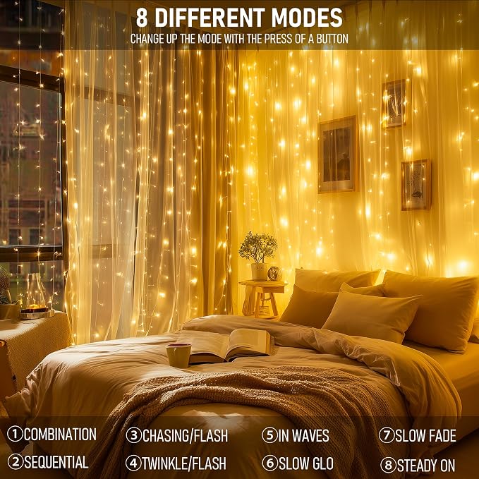 Dazzle Bright 300 LED Curtain Lights, Plug in Fairy Curtain Lights - Image 4