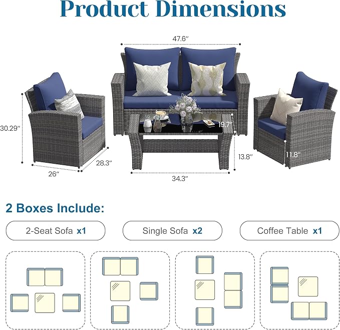 Solaste 4 Piece Outdoor Patio Furniture Set, Outdoor Sectional Sofa - Image 6