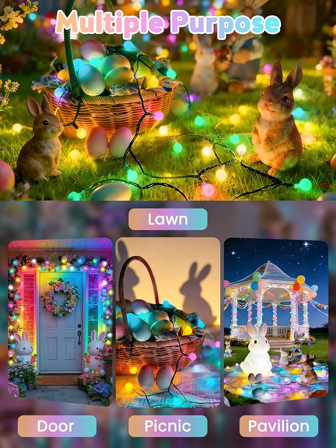 LORRYTE 2-Pack 80 LED Solar Easter Lights Outdoor - 39FT Crystal Globe - Image 6