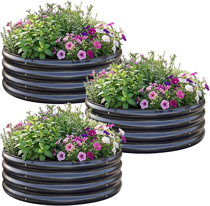 AHEONLAR 3Pack 2x2x1 ft Round Galvanized Raised Garden Bed Kit Round Metal by AHEONLAR