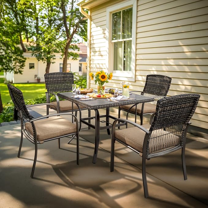 Pamapic Outdoor 5-Piece Patio Dining Set, Weather Resistant PE Rattan Table and - Image 3