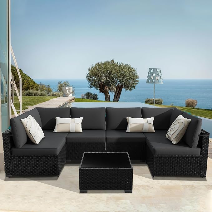 KIGOTY Patio Furniture Set, 7 Pieces Modular Outdoor Sectional Sofa, PE Rattan - Image 9