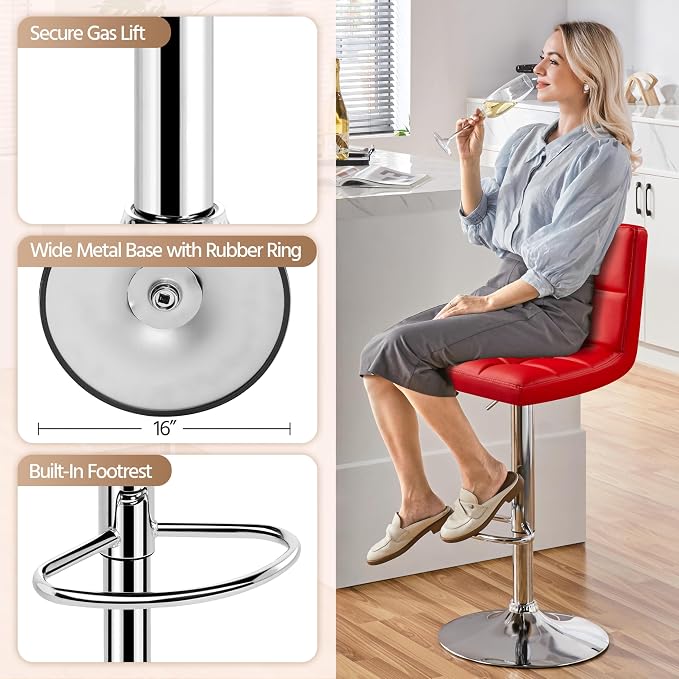 Yaheetech Bar Stools Set of 2, Adjustable PU Leather Swivel Barstools, Modern - Image 7