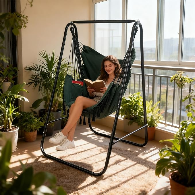 Hammock Chair with Stand, Heavy-Duty Hammock Stand with Large Indoor Swing - Image 2