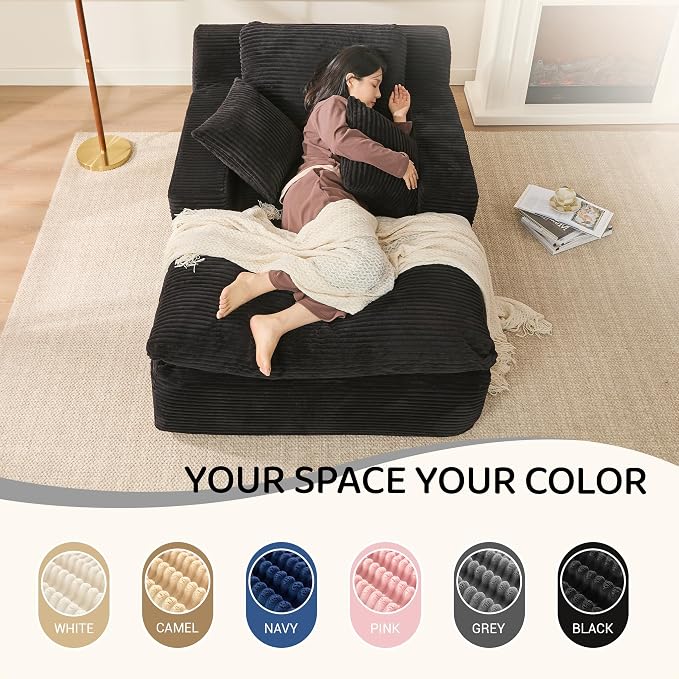 63" Chaise Lounge Chair Indoor, Set of Convertible Sleeper Sofa Couch - Image 3