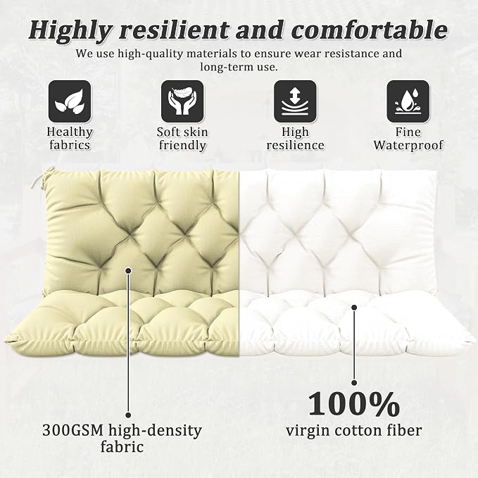 Porch Swing Cushion with Backrest 2-3 Seater Outdoor Bench Cushions Waterproof - Image 4