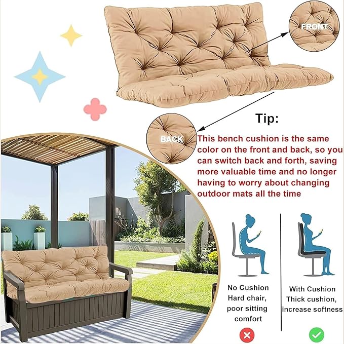 Swing Cushion Replacement Outdoor Porch Waterproof Bench Cushion 2-3 Seater - Image 3