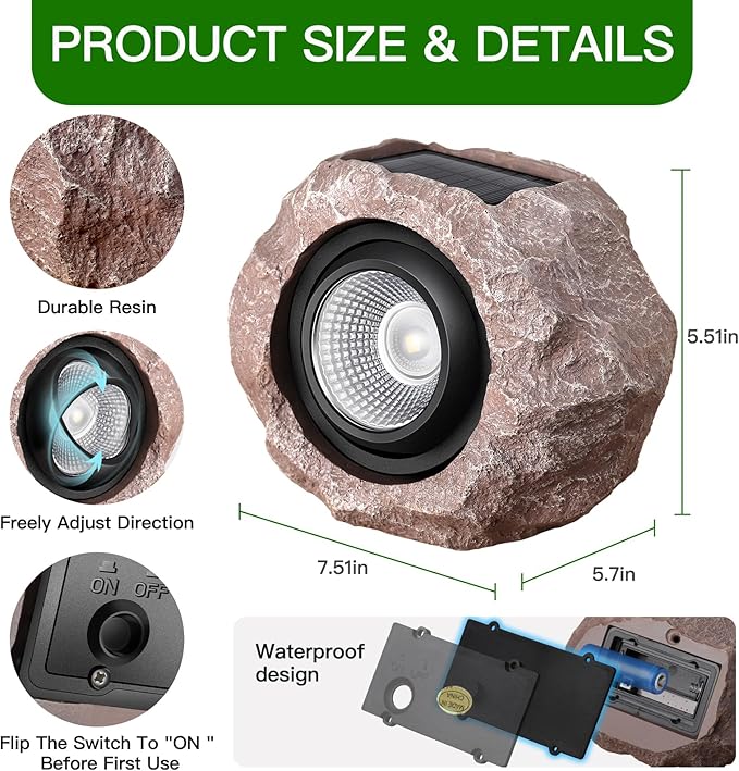 Timeflies Solar Rock Lights Outdoor 1 Pack, Bright Solar Spotlights Outdoor - Image 5