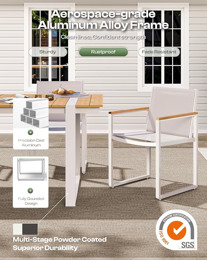 Outdoor Dining Set, HDPS + Aluminum Patio Table and Chairs Set - Image 4