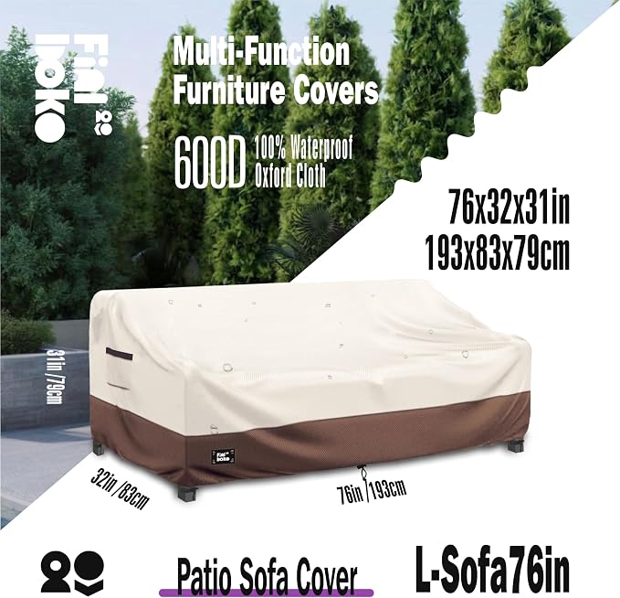 3-Seater Outdoor Sofa Cover, 76Wx32Dx31H inches Outdoor Furniture Covers - Image 2