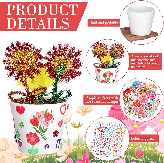 Funnymoom 48 Set Paintable Flower Pot Craft Kit DIY Spring Pots Craft - Image 4