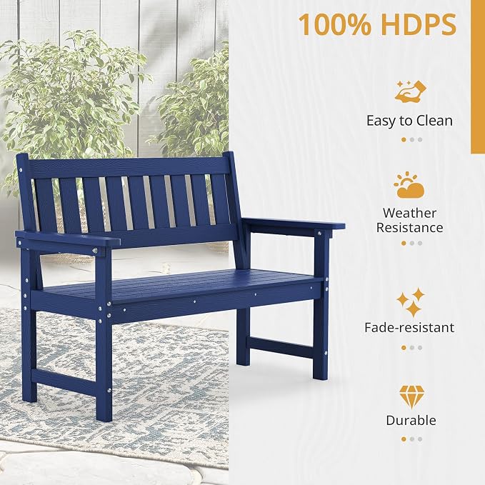 LUE BONA Outdoor Bench, 2-Person HDPS Garden Bench, Outdoor Benches Weatherproof - Image 6