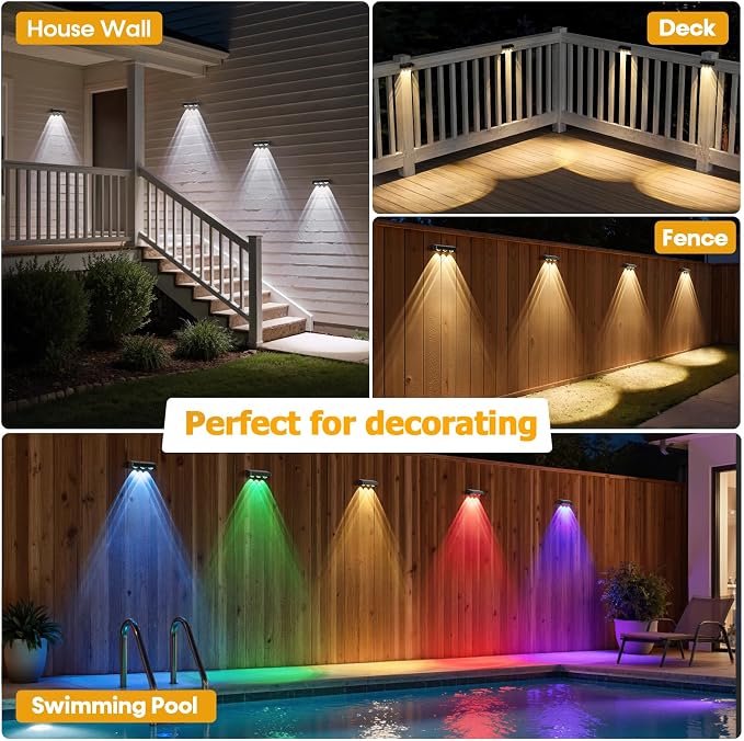 NIORSUN Solar Fence Lights, 16 Pack Solars Deck Light, RGB Color, Outdoor Bulb - Image 7