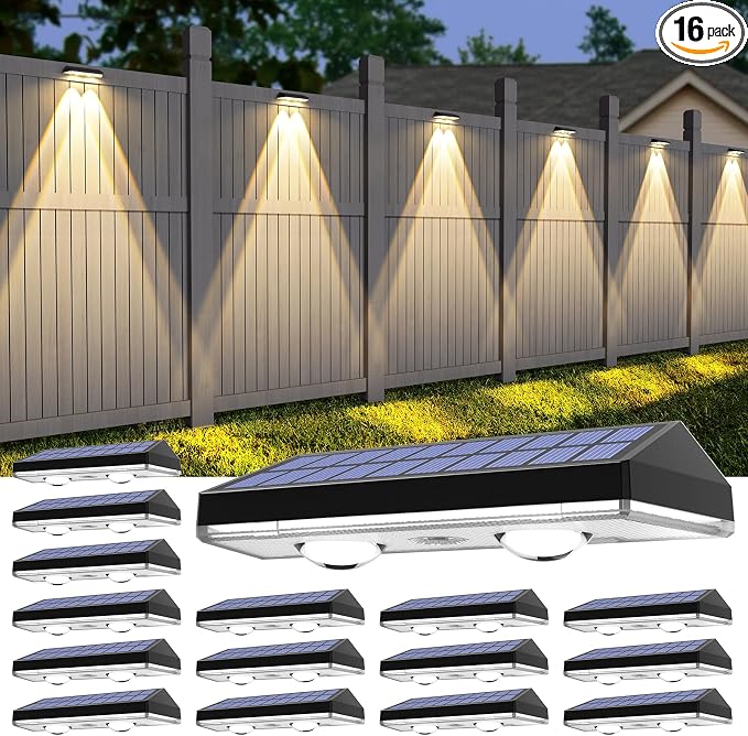 Solar Fence Lights, RGB & Warm White & 6 Colors Bright Lens LED Dusk to Dawn by UGDLUCK
