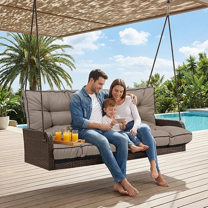 Waterproof Porch Swing Cushion Replacement, 2–3 Seat Swing Seat Cushion - Image 2