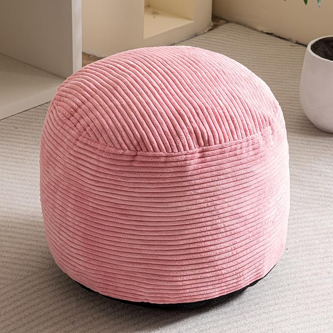 HIGOGOGO Round Stuffed Pouf Ottoman, Corduroy Poufs - Image 6