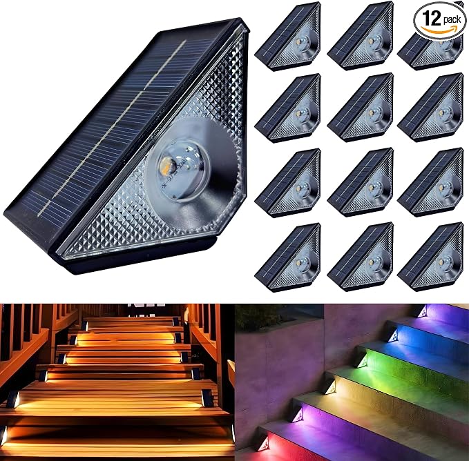 Solar Step Lights, 12 Pack Solar Stair Lights Outdoor Waterproof, Warm White/7 by ServeYouTheBest