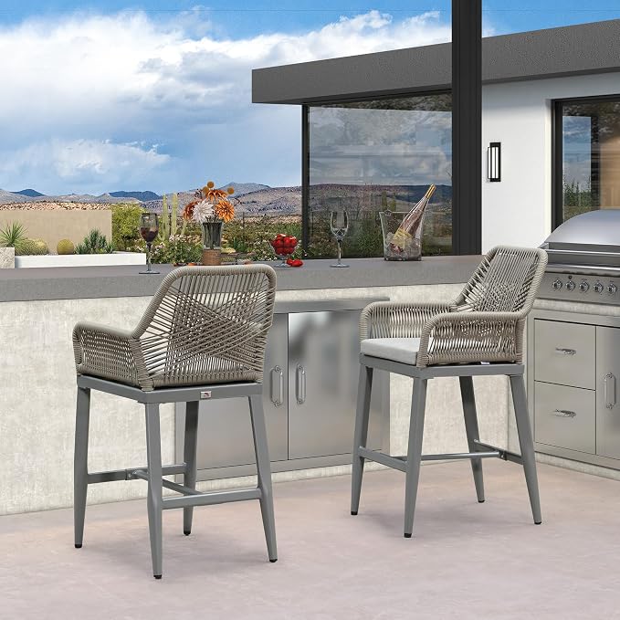 PURPLE LEAF Outdoor 24" Counter Height Bar Stools Chair Set of 2, All Weather - Image 7