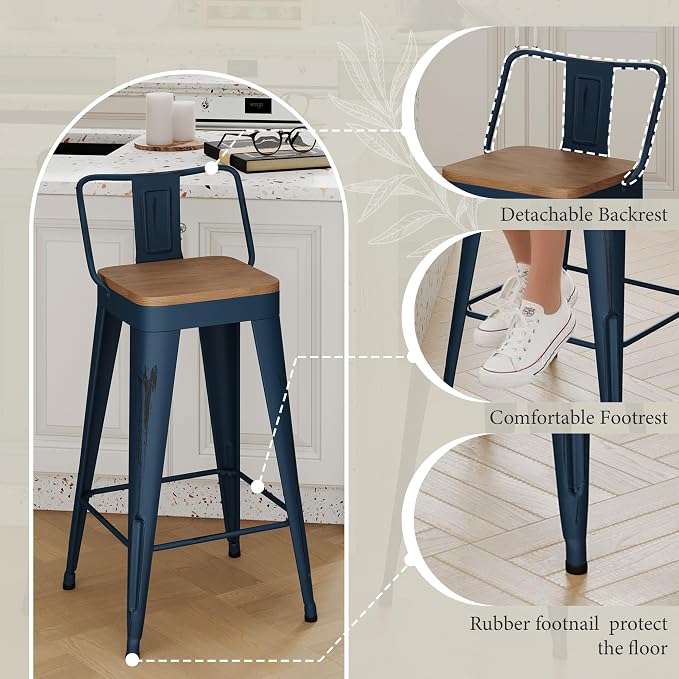 Andeworld Bar Stools Set of 4 Counter Height Stools Industrial Metal Barstools - Image 8