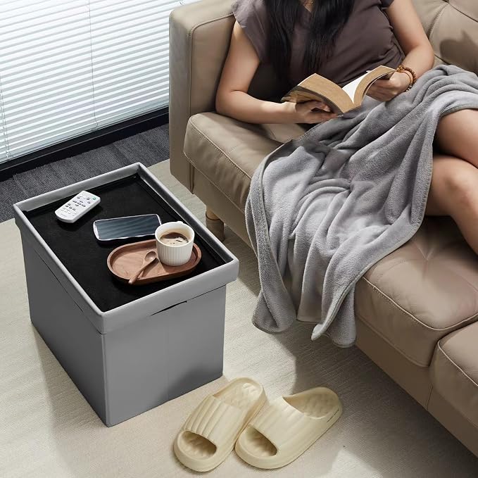 AmasSmile Storage Ottoman Folding Foot Rest Stool - Image 2